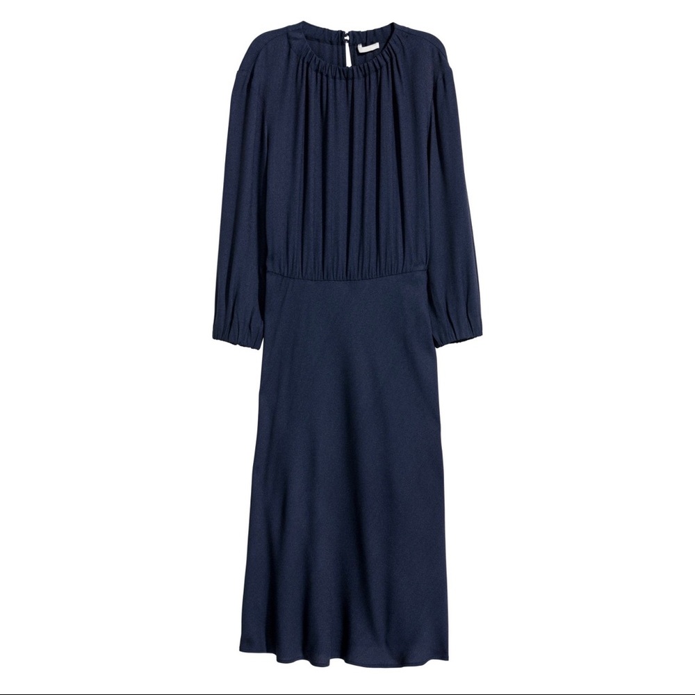 H&M Dark Navy Crepe 3/4 Sleeve Knee-Length Dress